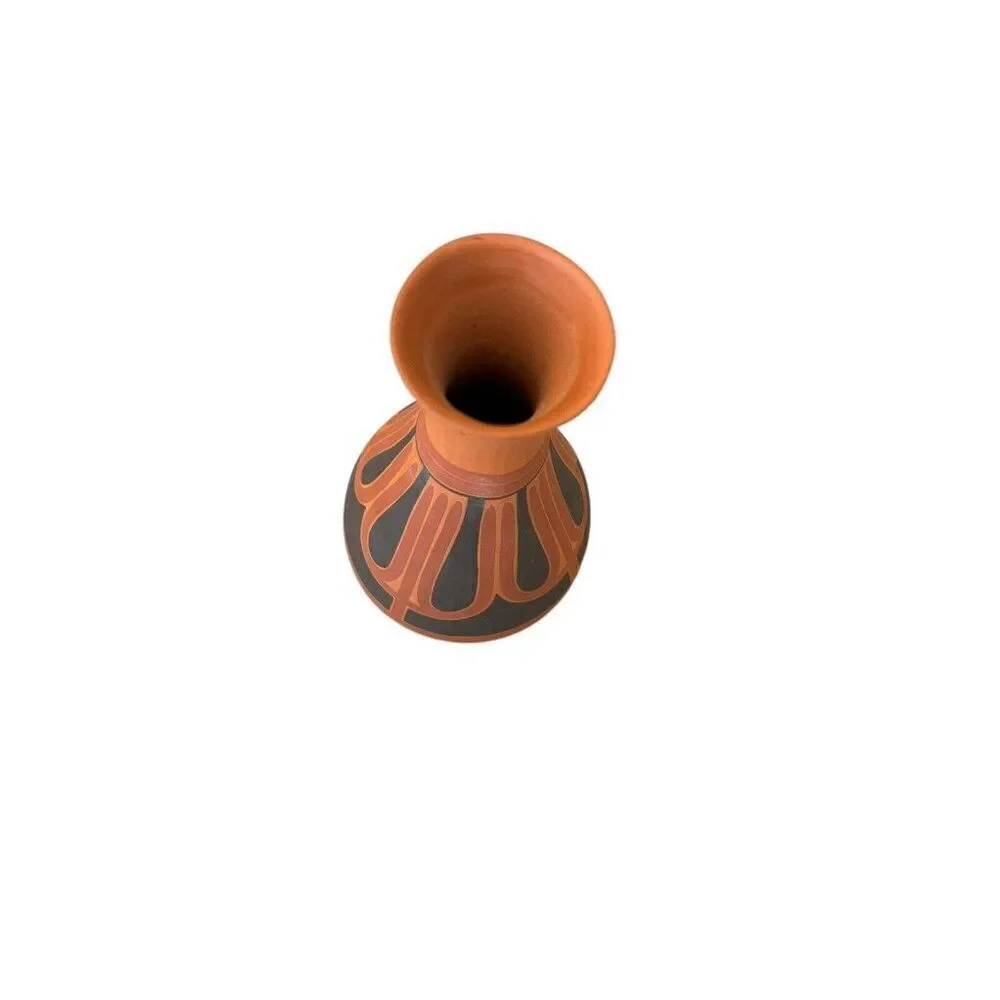 Native American Indian Southwest Pottery Bud Vase Black on Orange Pottery